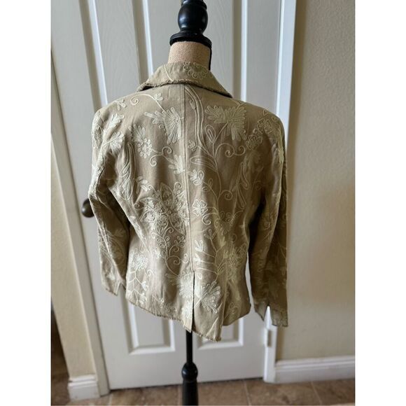 Oleg Cassini Women's Embroidered Floral Tapestry Blazer Jacket Tan Size 12P - Picture 7 of 7